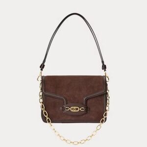 Lauren Ralph Lauren Brown Shoulder Bag with Gold Hardware and Structured Design